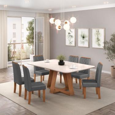 Imagem de Mesa Kiara 1,60 Com 6 Cadeiras Ayla Freijo- Off White- Lunar