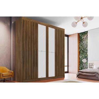 Imagem de Guarda Roupa 4 Portas Ripadas (2 c/ Espelho) e 3 Gavetas Potente Braúna - Europa