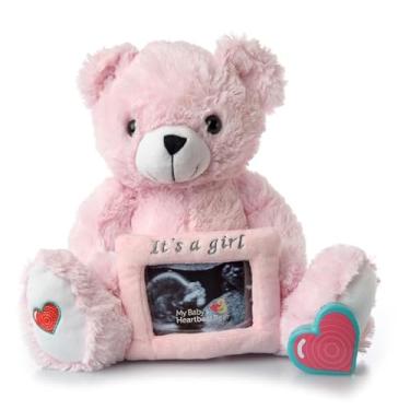 Imagem de My Baby's Heartbeat Bear Recordable Stuffed Animals 20 sec Heart Voice Recorder for Ultrasounds and Sweet Messages Playback, Perfect Gender Reveal for Moms to Be, Pink Reveal Bear