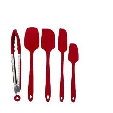 Imagem de Conjunto de Espátulas de Silicone para Cozinha, 5 Peças, Vermelho, com Pegador