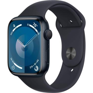 Imagem de Apple Watch Series 9 (GPS) Caixa de alumínio Midnight de 45 mm com pulseira esportiva Midnight com oxigênio no sangue - S/M - Midnight-MR993LL/A
