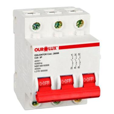 Imagem de Disjuntor 3 Polos 25 Amperes Curva C 4Ka Ourolux