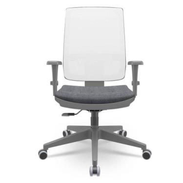 Imagem de Cadeira Brizza Diretor Grafite Tela Branca Assento Vinil Preto Base Re