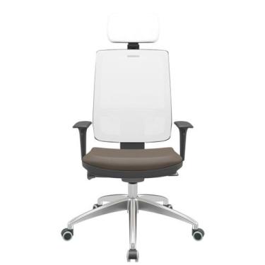 Imagem de Cadeira Office Brizza Tela Branca Com Encosto Assento Vinil Marrom Aut