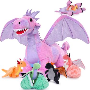 Imagem de Animais de pelúcia Muiteiur Dragon 55 cm com 4 brinquedos para bebês e 2 ovos