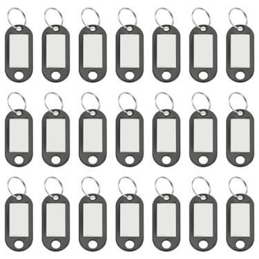 Imagem de YELARXI Etiquetas de chave de plástico com etiqueta de anel dividido identificadores de janela identificadores de chaveiro, 4,7 x 2 mm, adequado para bagagem de nome (50 peças, preto)