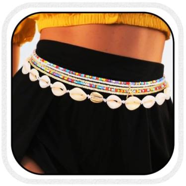 Imagem de Brishow Corrente de cintura com contas de concha multicamadas com contas para o ventre de verão e praia para mulheres, One size, Liga metálica, Sem Pedra Preciosa