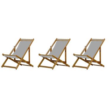 Imagem de Kit 3 Cadeiras Espreguiçadeira Preguiçosa Dobrável Sem Braço Mel