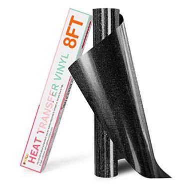 Imagem de HTVRONT Rolo De Vinil Htv Com Glitter Preto - 25,4 Cm X 2,4 M, Para Passar A Ferro Em Todas As Máquinas Corte, Camisetas Transferência Térmica Fáceis Cortar E Remover (Glitter Preto)