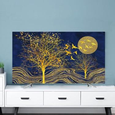 Imagem de Capa de TV All-Inclusive Protetor de Tela de TV Moderno Universal Curvado/Plano LED LCD Tv Capa Antipoeira Antiderrapante Montado na Parede Protetor de Tela de TV Decoração Home-Dark Blue||124.5-132.1