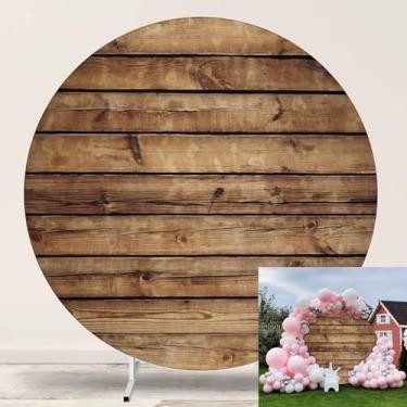 Imagem de Jditngp Capa de fundo redonda de madeira rústica, 2 m, poliéster, marrom, retrô, textura de madeira, fundo circular para fotografia, festa temática, chá de bebê, festa de aniversário, casamento