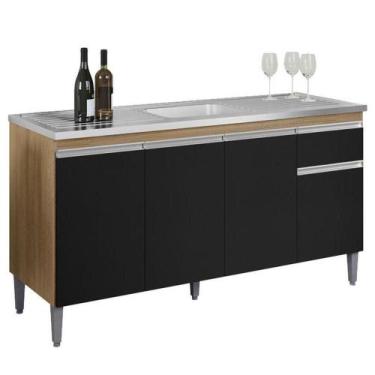 Imagem de Balcão De Pia Tatiane 150 Cm Amêndoa Preto - Ajl - AJL MÓVEIS