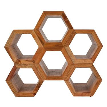 Imagem de Gourmet Basics by Mikasa Amara Honeycomb Rack de vinho de madeira de acácia com 6 garrafas, 35 x 15 x 30 cm