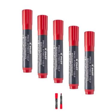 Imagem de Pincel Marcador Vermelho Recarregável Permanente Kit 5 - Pilot