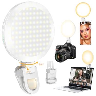 Imagem de Bonkyo Anel de luz de clipe de selfie para laptop, celular, tablet, luz de câmera de 3000 mAh com 3 temperaturas de cor e 10 níveis de brilho, luz portátil para celular, transmissão, vlog, podcast