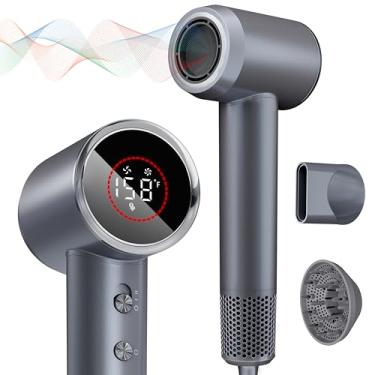 Imagem de Grano Care Secador De Cabelo Com Difusor, Alta Velocidade, Motor Sem Escovas 110.000 Rpm Para Secagem Rápida, 200 Milhões Íons Negativos, Baixo Ruído, Display Hd, Cinza