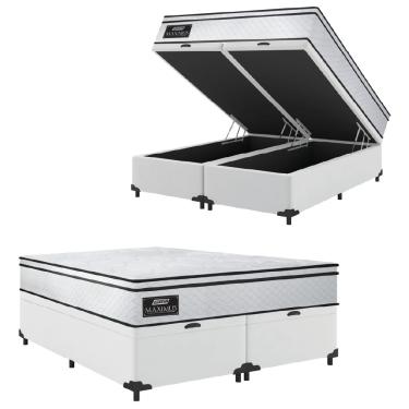 Imagem de Cama Box Baú Casal Queen Gazin Colchão Molas Ensacadas 158x198x65cm New Branco