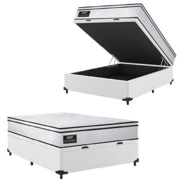 Imagem de Cama Box Baú Casal Gazin Colchão Molas Ensacadas 138x188x65cm New Branco