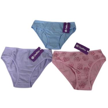 Imagem de Calcinha Infantil Algodão Del Rio Kit com 3, Azul/Lilás/Rosa estampa, 