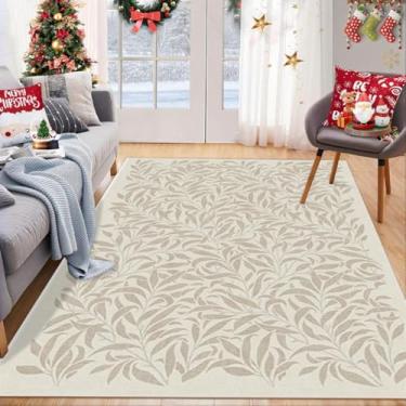 Imagem de ESSMOKO Tapetes tapete para sala de estar, estilo retro, estilo tapete de flores, tapete completo para quarto, resistente à sujidade e fácil de cuidar, folhas rosa, 90 x 150 cm