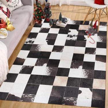 Imagem de ESSMOKO Tapetes simples tapete nórdico para sala de estar, tapete grande, manta nórdica para quarto, mesa de cabeceira, lavável e fácil de cuidar, quadros brancos e pretos, 60 x 180 cm