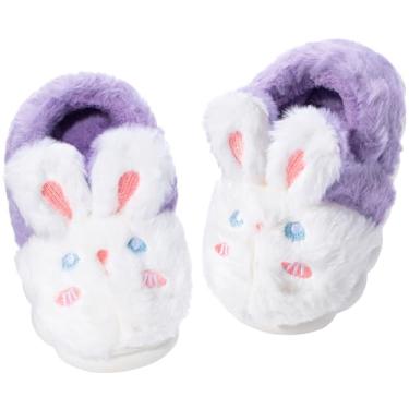 Imagem de Yoroka Chinelos de coelho para meninas, design em forma de desenho animado, pantufa quente de pelúcia para uso interno e quarto de inverno para crianças, Coelhinho roxo, 8-9 Toddler