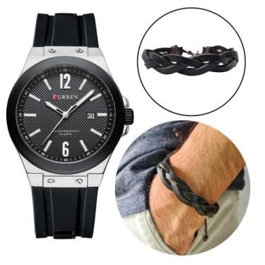 Imagem de Kit Relógio Masculino Luxo Original Curren Aço Inox E Bracelete