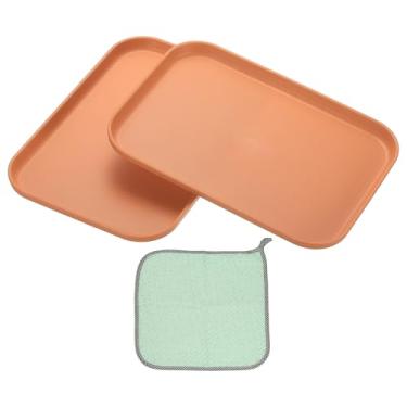 Imagem de PATIKIL Bandeja de plástico 24 x 17 cm, pacote com 2 pratos retangulares, pequena bandeja de comida, pratos de trigo, pratos de sobremesa, reutilizáveis, com pano, para bolo, frutas, salada, cupcake