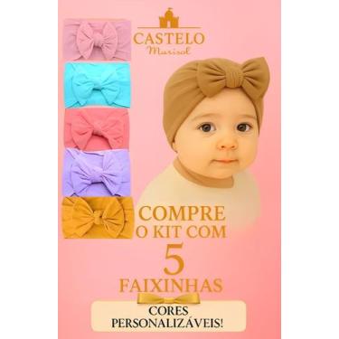 Imagem de Kit 5 Laços De Cabelo Turbantes Bebês Slim Infantil - Castelo Marisol