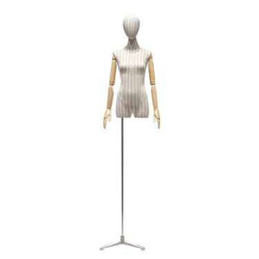 Imagem de Manequins de varejo para corpo feminino, torso de manequim listrado de algodão e linho, vestido, chapéu, camiseta, expositor de roupas(Silver)