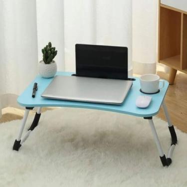 Imagem de Mesa Portátil Dobrável para Notebook e Estudo – Apoio Grande com Porta Copo para Casa e Escritório (Azul)
