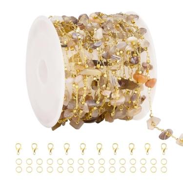 Imagem de Corrente de pedra natural de 3 metros de cor mista corrente de latão banhado a ouro para fabricação de joias com fechos de lagosta anéis de salto