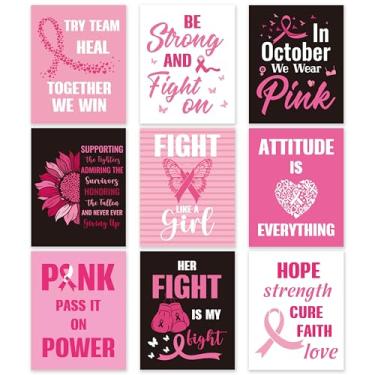 Imagem de WATINC Pôster de conscientização do câncer de mama - 9 peças decorações de fita rosa para mulheres livres de câncer, decoração de parede de quadro de avisos para grupos de caridade