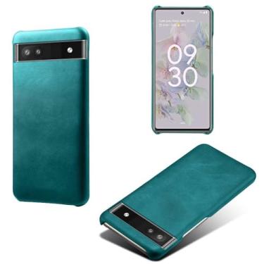 Imagem de Capa para Google Pixel 6A 5G,Proteção contra quedas,Casca de volta de cor sólida simples,Design de couro de imitação de plástico-Green