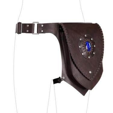 Imagem de HiiFeuer Bolsa de couro sintético medieval, bolsa de perna ajustável renascentista, bolsa de cinto para cosplay para Ren Faire, Marrom escuro A