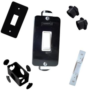 Imagem de KIT Interruptor Branco 1TC + Condulete Sobrepor 4x2pol PVC Antichamas Reforçado (Preto)