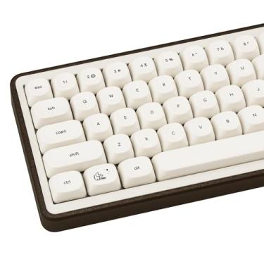 Imagem de COOMICKEY Conjunto de teclas PBT com 124 teclas, estilo minimalista, personalizado, branco, gato, teclado, tingimento, perfil MOA, 60, 65, 75, 100%