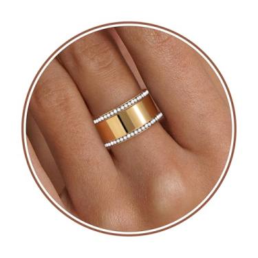 Imagem de Anéis empilháveis para mulheres adolescentes presentes na moda anéis de ouro para mulheres não manchadas zircônia cúbica conjunto de anéis grossos alianças de casamento joias de ouro tamanho 6-10, Aço