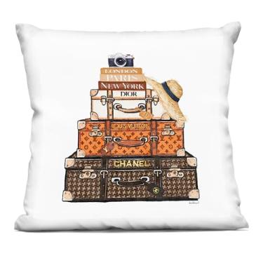 Imagem de Stupell Industries Iconic Travel Suitcases Indoor Printed Throw Pillow, 45 x 18 x 45, marrom