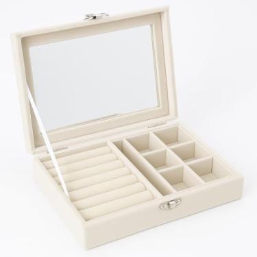 Imagem de Porta Joias Organizador Caixa Simples Tampa Vidro Veludo Delicado Veludo Divisórias - Anéis Brincos Pulseiras