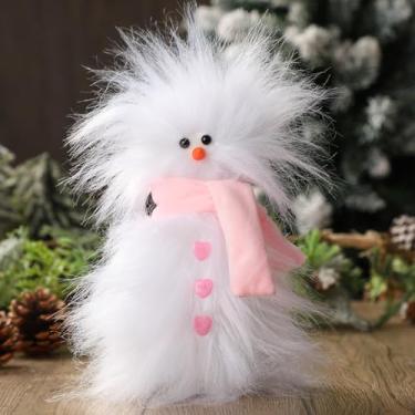 Imagem de Soulchen Boneco de neve frazzled rosa dos namorados bonito feito à mão boneco de neve desgastado usando cachecóis enfeites de mesa de pelúcia de Natal para lareira lareira peitoril janela feriado