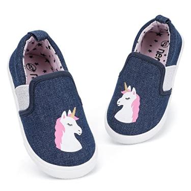 Imagem de okilol Tênis infantil de lona slip on para meninos e meninas, Azul-marinho/rosa, 13 Little Kid