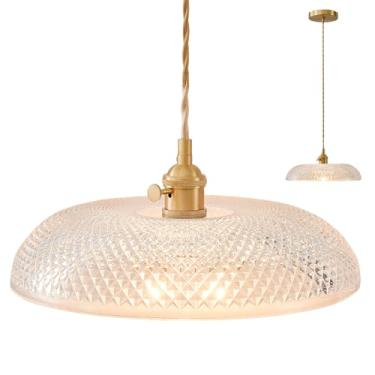 Imagem de Oyisen Luzes para pendurar, sombra de vidro de 29 cm, luminárias de ilha de cozinha, cordão trançado, luzes pendentes vintage para cozinha e quarto com lâmpada