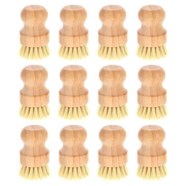 Imagem de Conjunto de 12 escovas de bambu para lavar louça de madeira com cerdas de sisal naturais para pia de panela de ferro