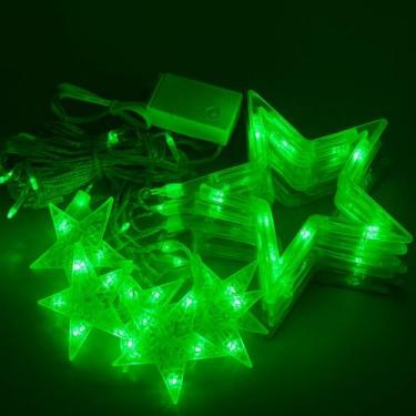 Imagem de Cascata Estrela Verde 138 Led 2,50m Pisca Com 8 Funções Natal - LuvinC