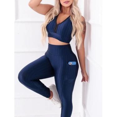 Imagem de Kit Top E Legging Cirre Com Bolso 3d Fitness Cintura Alta - Josy Modas