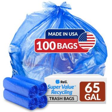 Imagem de Sacos de reciclagem Reli. 65 galões azuis, 100 unidades, pesados