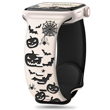 Imagem de Aniaboho Pulseiras femininas e masculinas para Apple Watch de 44 mm, 45 mm, 49 mm, 42 mm e 46 mm, Halloween para Apple Watch séries 10, 9, 8, SE, 7, 6, 5, 4, 3, 2 1, Ultra 2 1 (luz das estrelas e