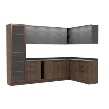 Imagem de Cozinha Modulada de Canto Herval Amsterdam, 8 Peças, Avelã e Grafite, Sem Tampo