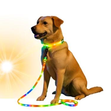 Imagem de Coleira Led Cachorro Recarregável Usb Ajustável Segurança Noturna Pet Grande Pequeno (Amarelo)